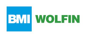 Logo der Marken BMI und Wolfin in Blau und Grün, mit dem Namen BMI links und Wolfin rechts.